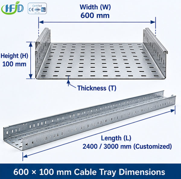 Bandeja para cables perforada de alta resistencia de 600x100 mm